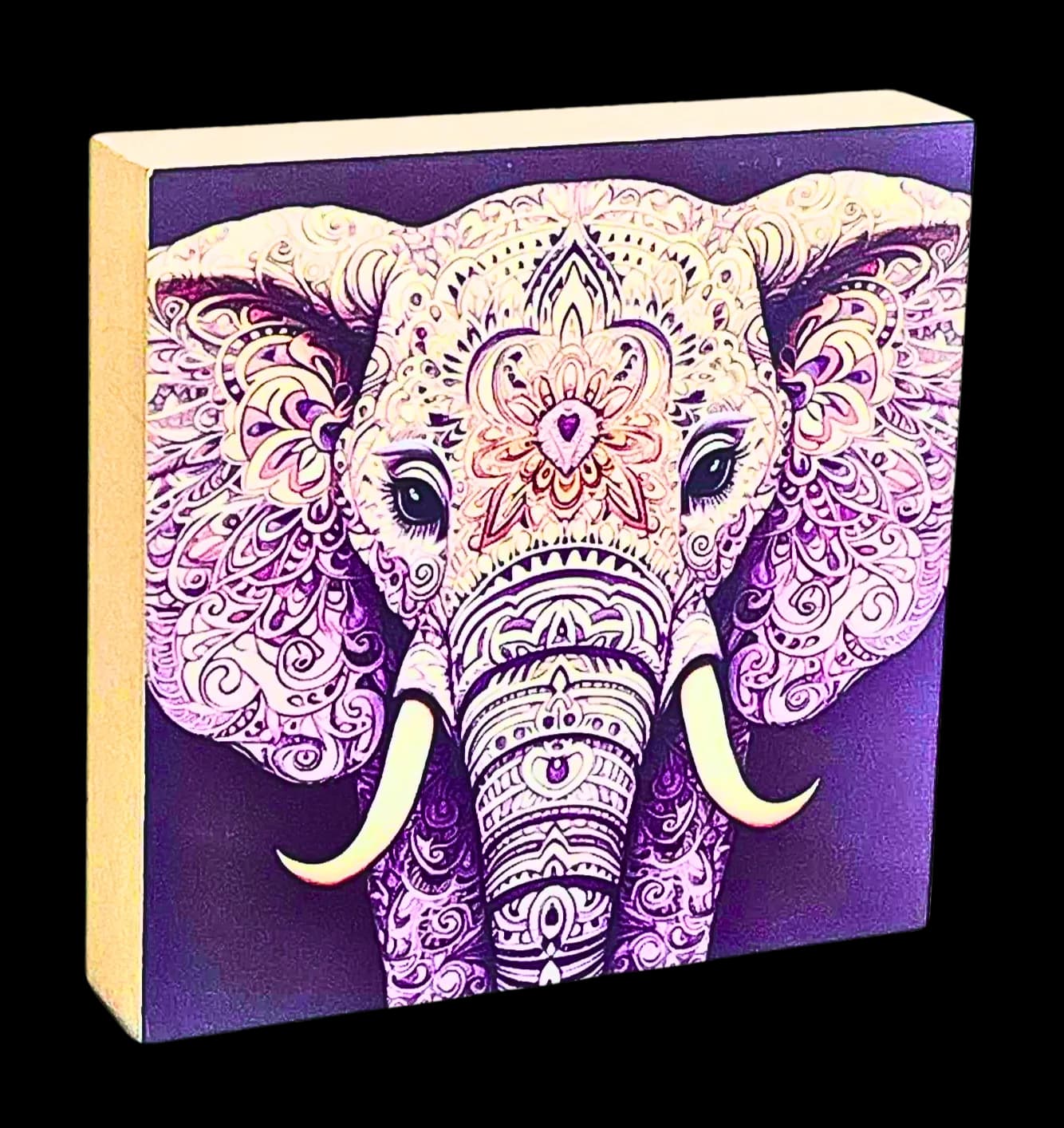 Mandala Holzbild Elefant