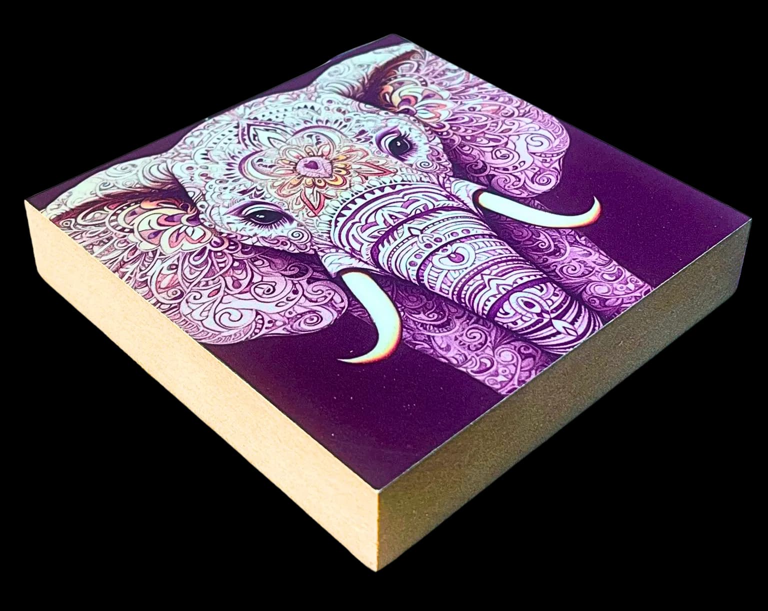 Mandala Holzbild Elefant