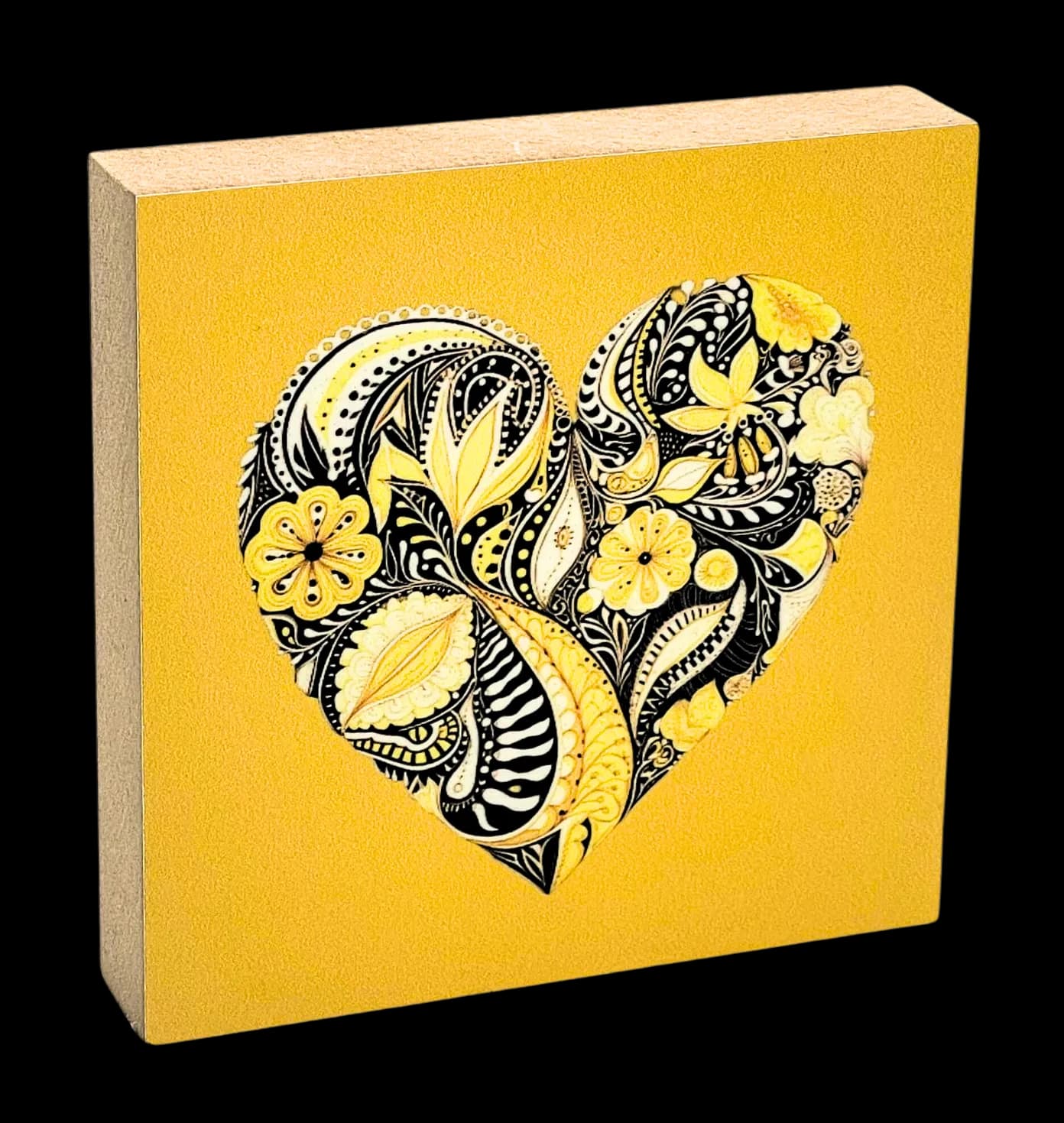 Mit Herz Holzbild Gelb