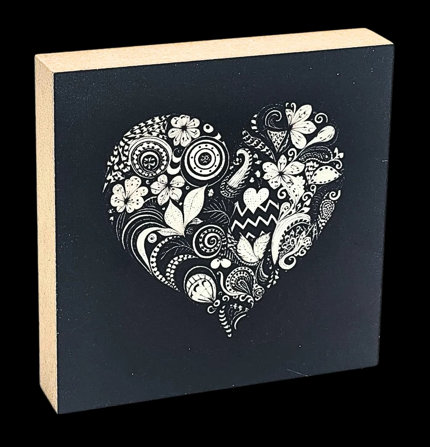Mit Herz Holzbild Schwarz