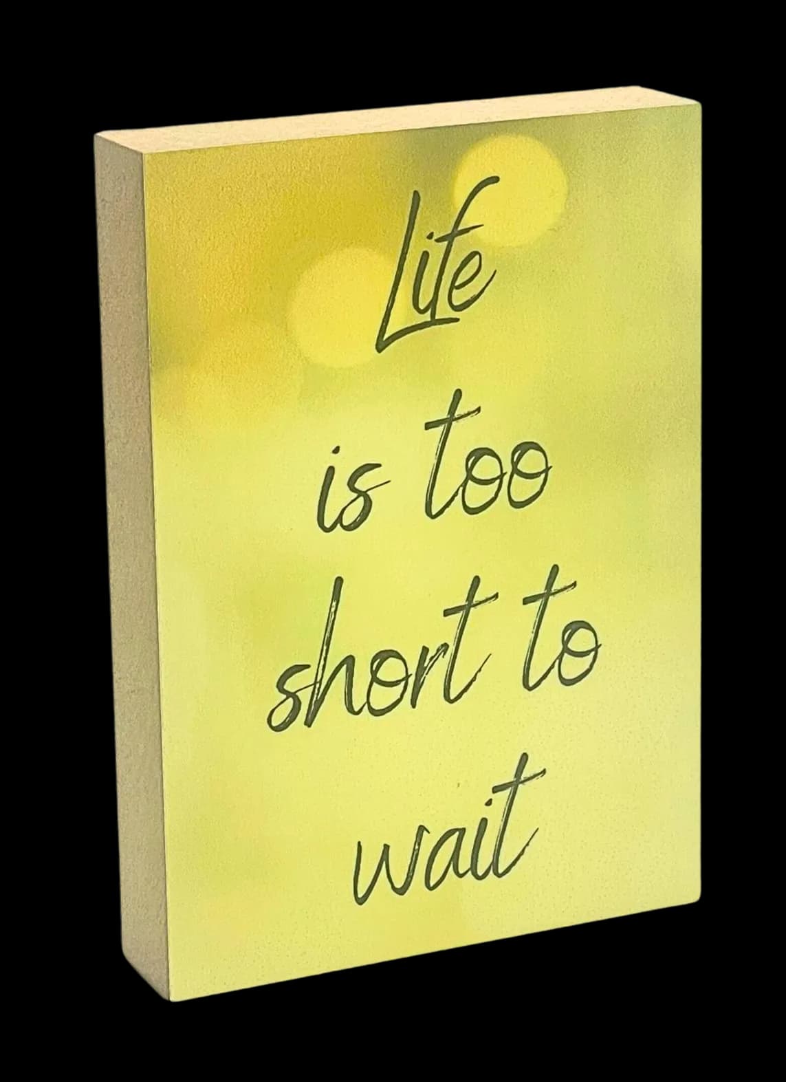 Motivation Holzbild "Life is too..."