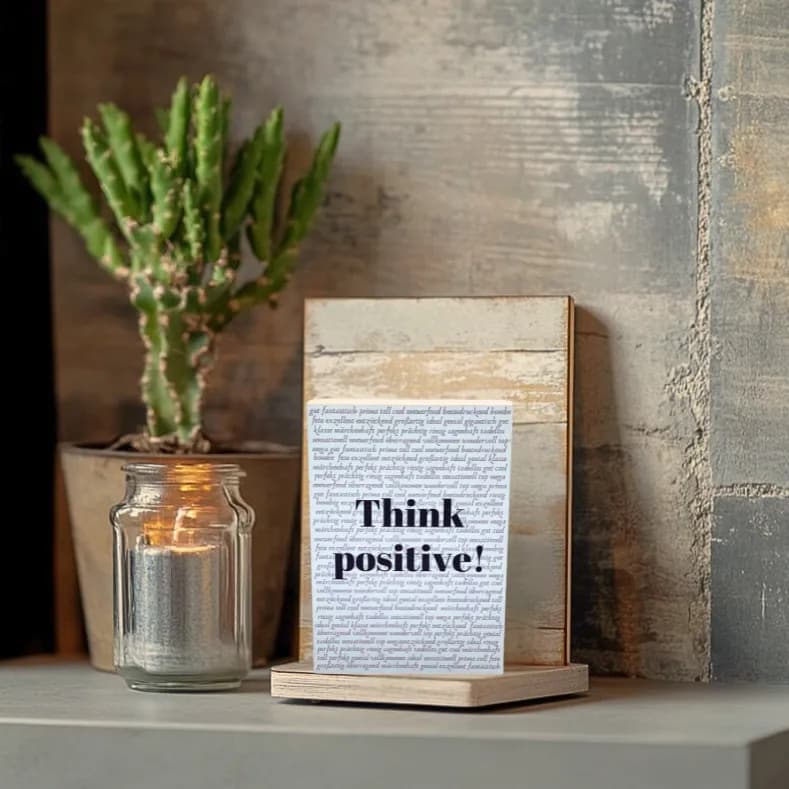 Mental Wellness Holzbild "Think positiv!"